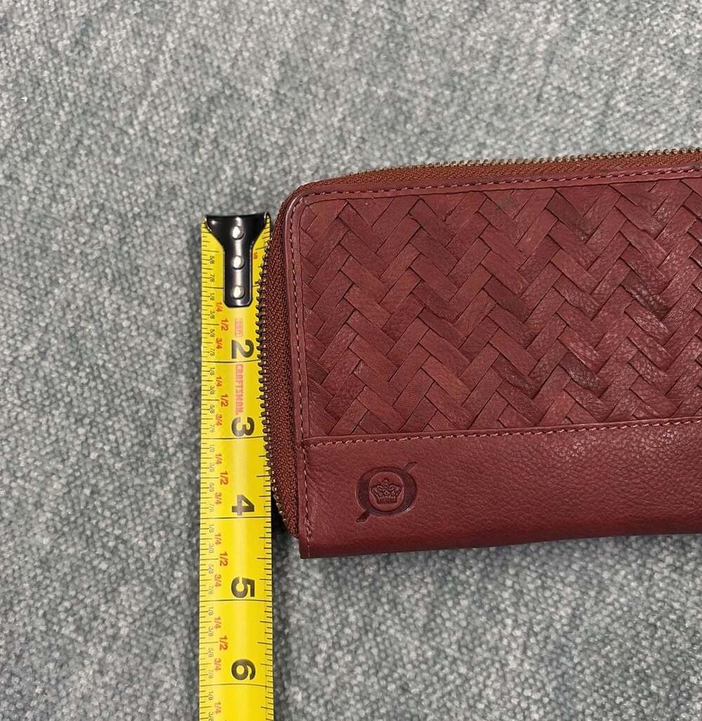 Born Balino Woven Leather Wristlet Wallet Saddle Dual Zip - Picture 8 of 9
